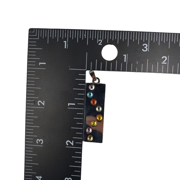 Silver Tone Rectangular Bar Multi Color Rhinestone Pendant - Picture 8 of 8